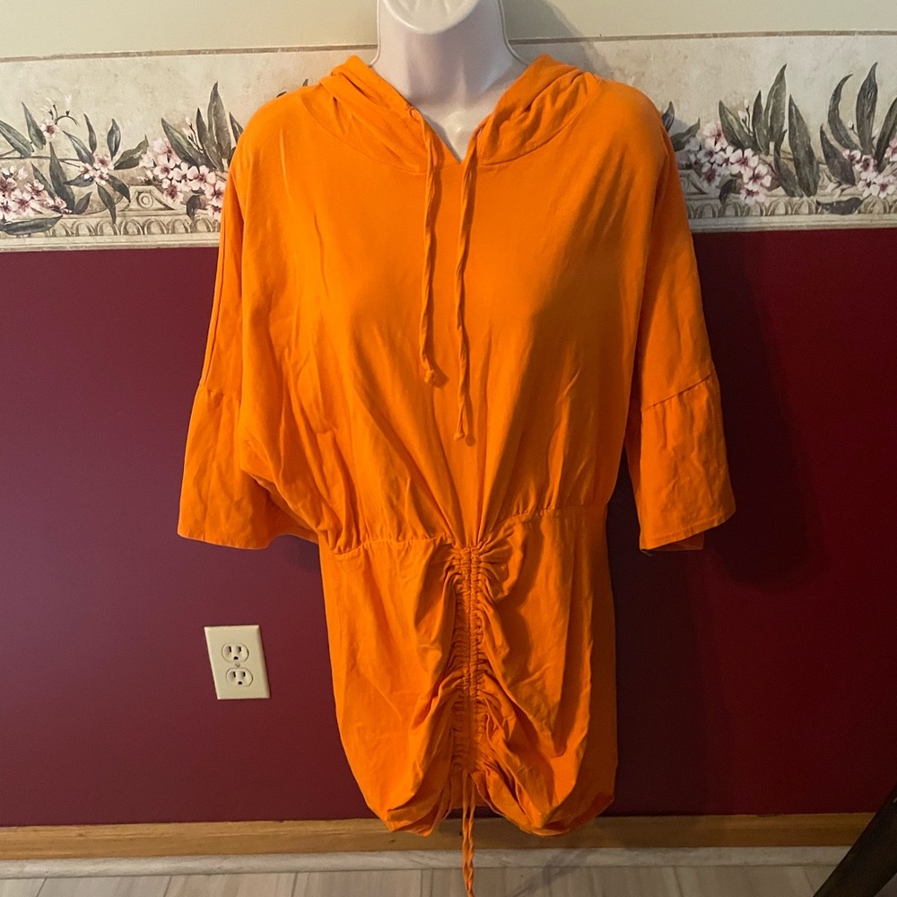 Fashion Nova Orange Hooded Drawstring Top